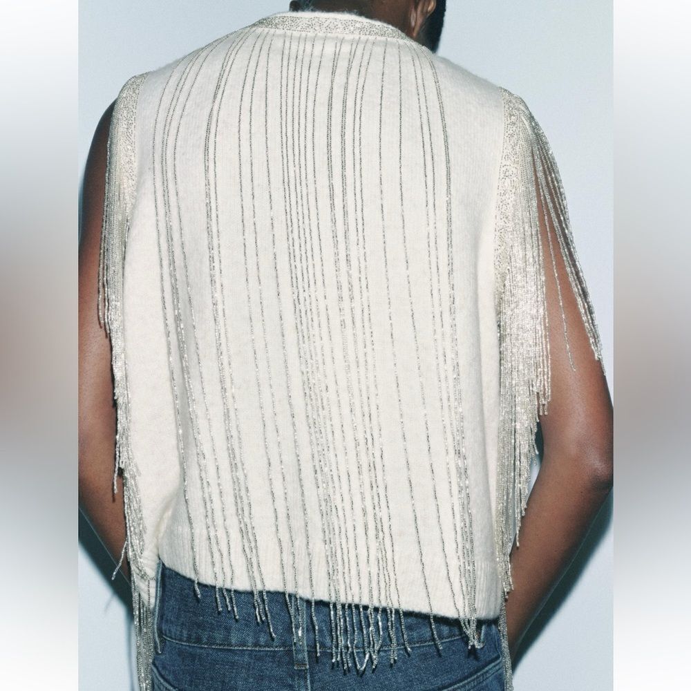 Zara beaded fringe knit sweater vest - Picture 3 of 8